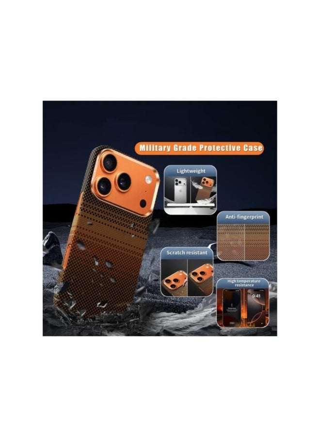 جراب لهاتف آيفون 17 برو ماكس متوافق مع MagSafe، جراب رفيع وخفيف الوزن يوفر إحساسًا بعدم وجود غطاء، تصميم بنمط ألياف الكربون (لون رمادي غروب الشمس) - Image 4